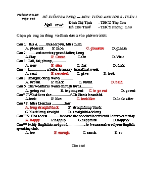 Bộ đề kiểm tra trắc nghiệm khách quan môn Tiếng Anh Lớp 8 - Phòng GD & ĐT Việt Trì